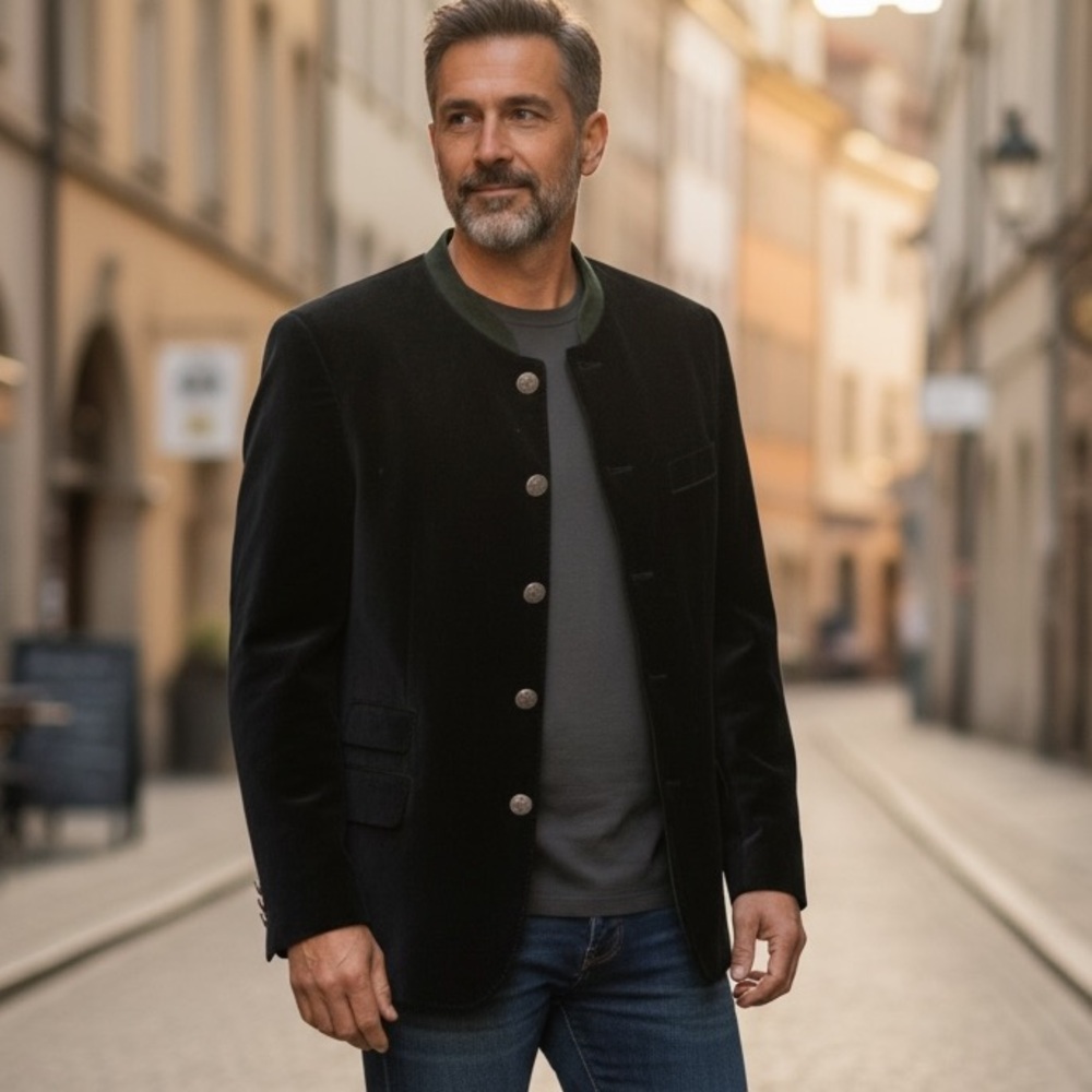 Habsburg - Elegant Navy Velvet Men's Blazer - Night Out Elevated - Size 52R